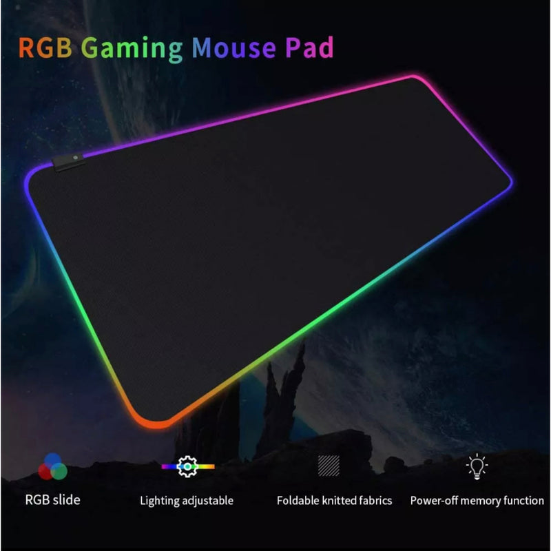 Mouse Pad Gamer Grande Borda Led 7 Cores Rgb Impermeável 30cm X 80cm